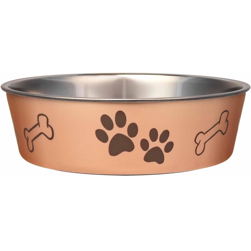 2 Copper Dog Bowl with Paw and Bone Design